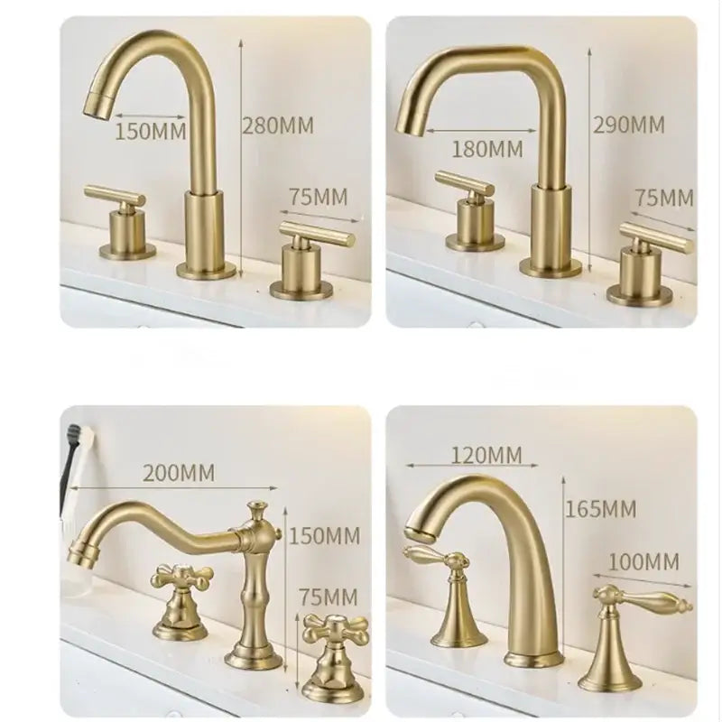 Brushed gold waterfall basin faucet bathroom widespread sink tap