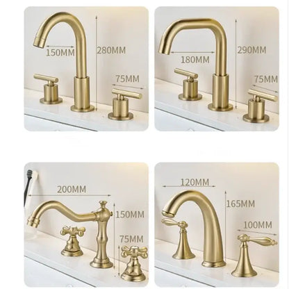 Brushed gold waterfall basin faucet bathroom widespread sink tap