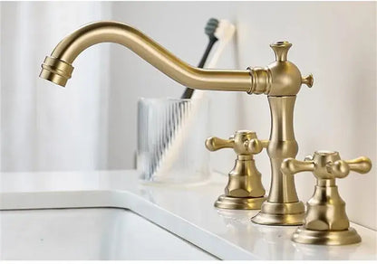 Brushed gold waterfall basin faucet bathroom widespread sink tap
