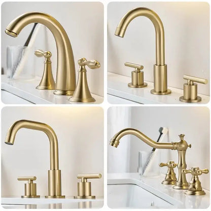 Brushed gold waterfall basin faucet bathroom widespread sink tap