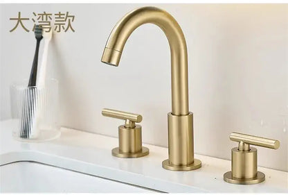 Brushed gold waterfall basin faucet bathroom widespread sink tap