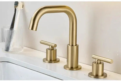 Brushed gold waterfall basin faucet bathroom widespread sink tap