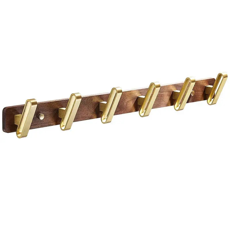 Brushed gold wood and aluminum robe hook towel hanger for bathroom