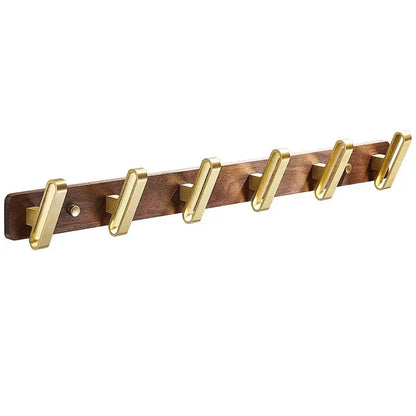 Brushed gold wood and aluminum robe hook towel hanger for bathroom