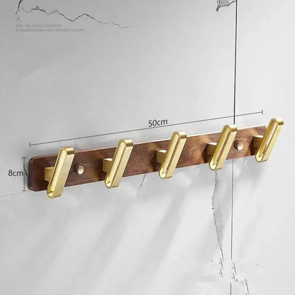 Brushed gold wood and aluminum robe hook towel hanger for bathroom