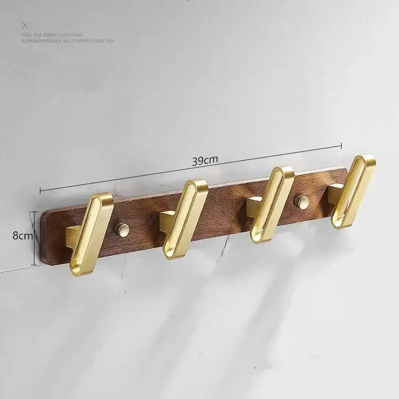 Brushed gold wood and aluminum robe hook towel hanger for bathroom