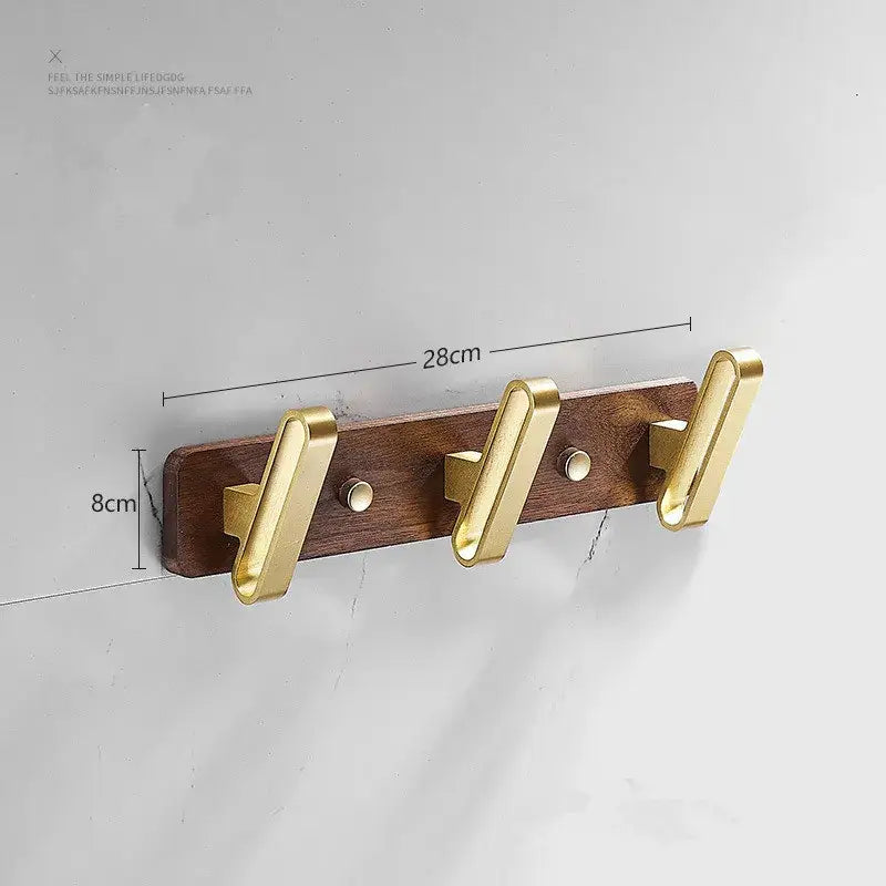 Brushed gold wood and aluminum robe hook towel hanger for bathroom