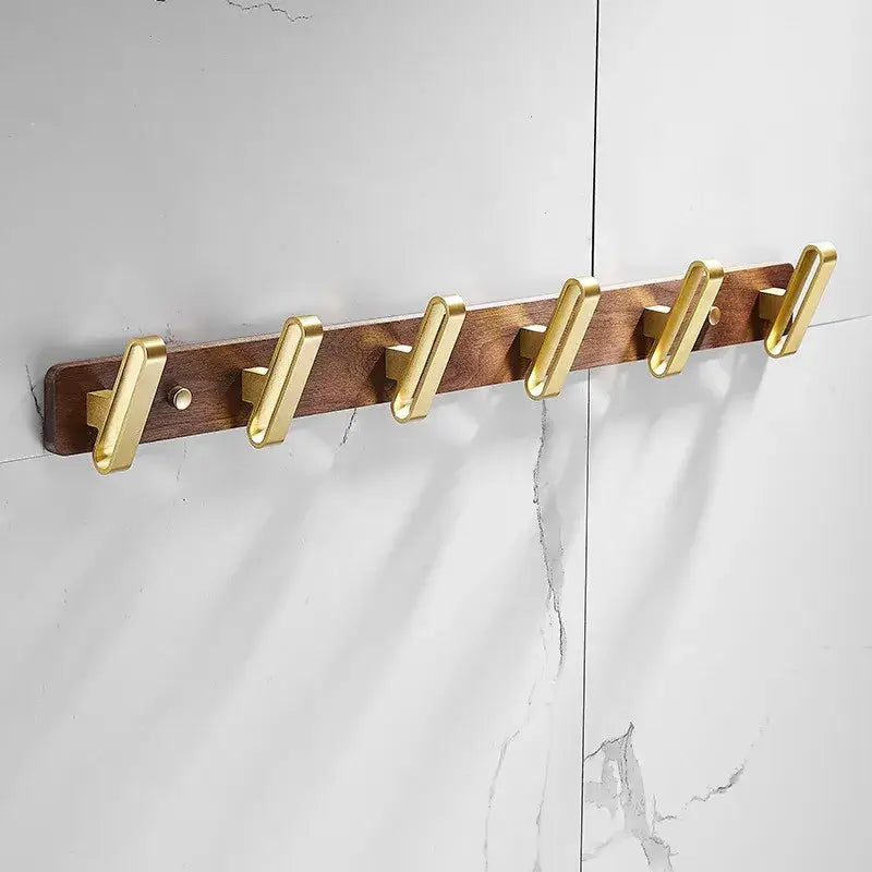 Brushed gold wood and aluminum robe hook towel hanger for bathroom