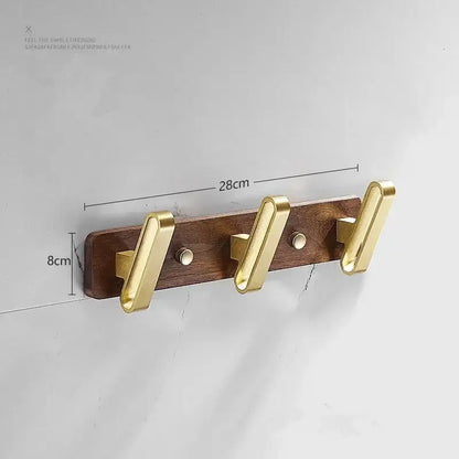 Brushed gold wood and aluminum robe hook towel hanger for bathroom