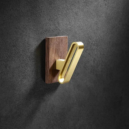 Brushed gold wood and aluminum robe hook towel hanger for bathroom