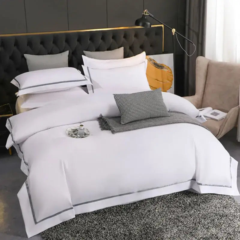 Brushed hotel style white & gray bedding sets bedroom duvet cover