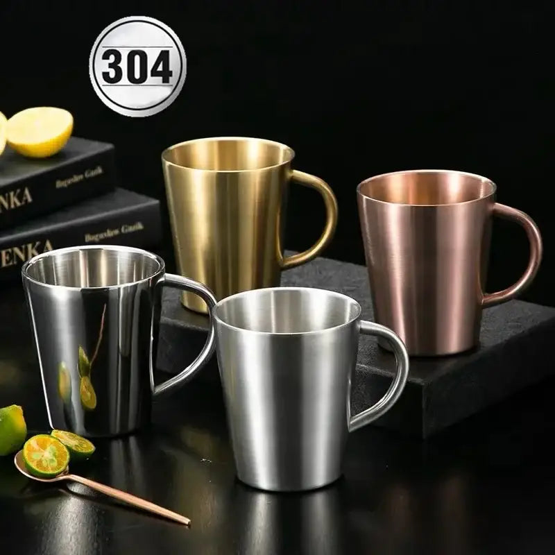 Brushed metallic stainless steel thermal mug set kitchen drinkware