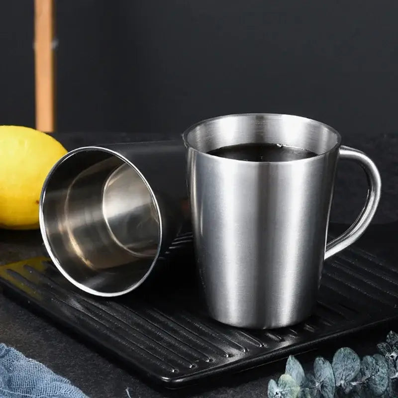 Brushed metallic stainless steel thermal mug set kitchen drinkware
