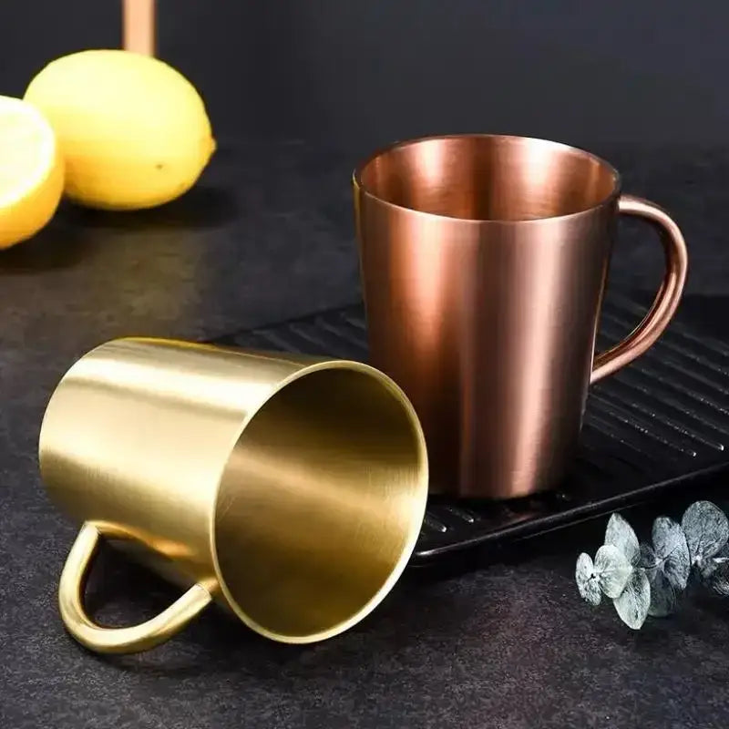 Brushed metallic stainless steel thermal mug set kitchen drinkware
