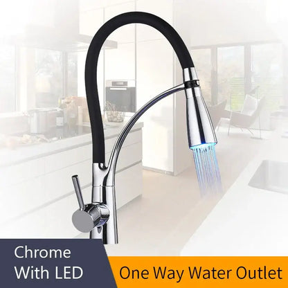 Brushed nickel and black kitchen sink faucet with pull down spray