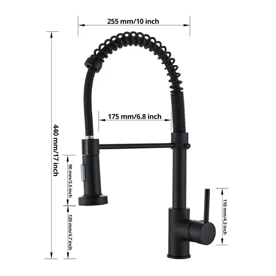 Brushed nickel coiled spring kitchen faucet with pull down sprayer