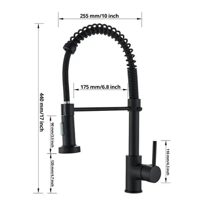 Brushed nickel coiled spring kitchen faucet with pull down sprayer