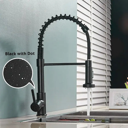 Brushed nickel coiled spring kitchen faucet with pull down sprayer