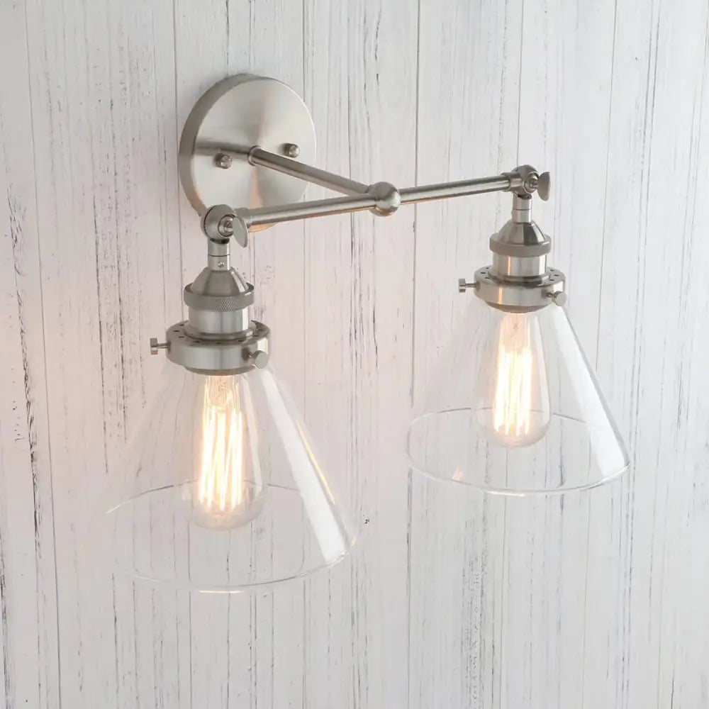 Brushed nickel funnel glass metal wall lamp bedroom sconce fixture