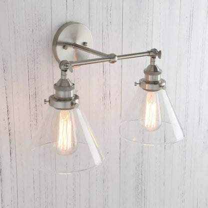 Brushed nickel funnel glass metal wall lamp bedroom sconce fixture
