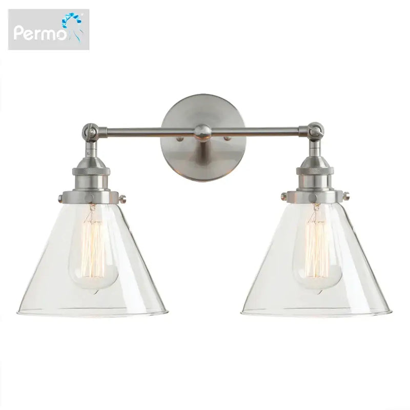 Brushed nickel funnel glass metal wall lamp bedroom sconce fixture