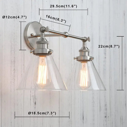 Brushed nickel funnel glass metal wall lamp bedroom sconce fixture