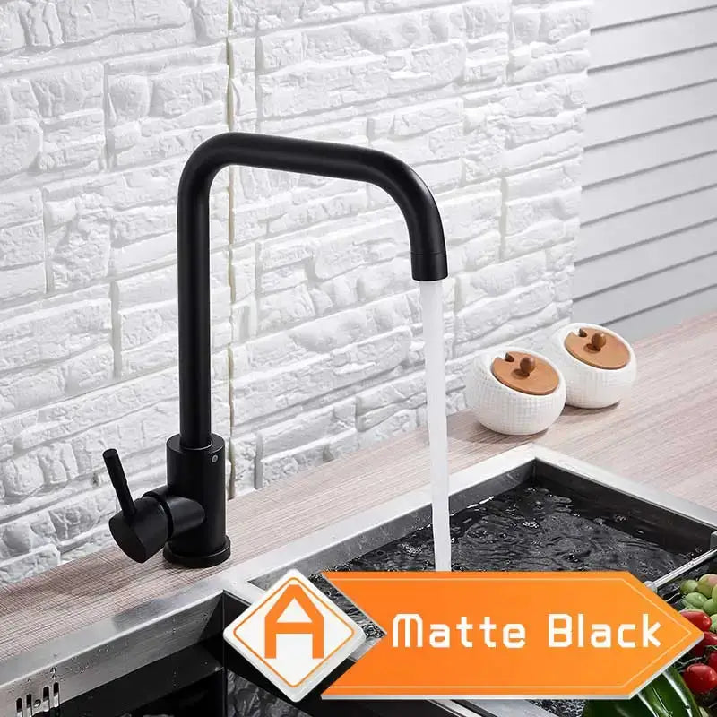 Brushed nickel kitchen faucet with curved swivel spout