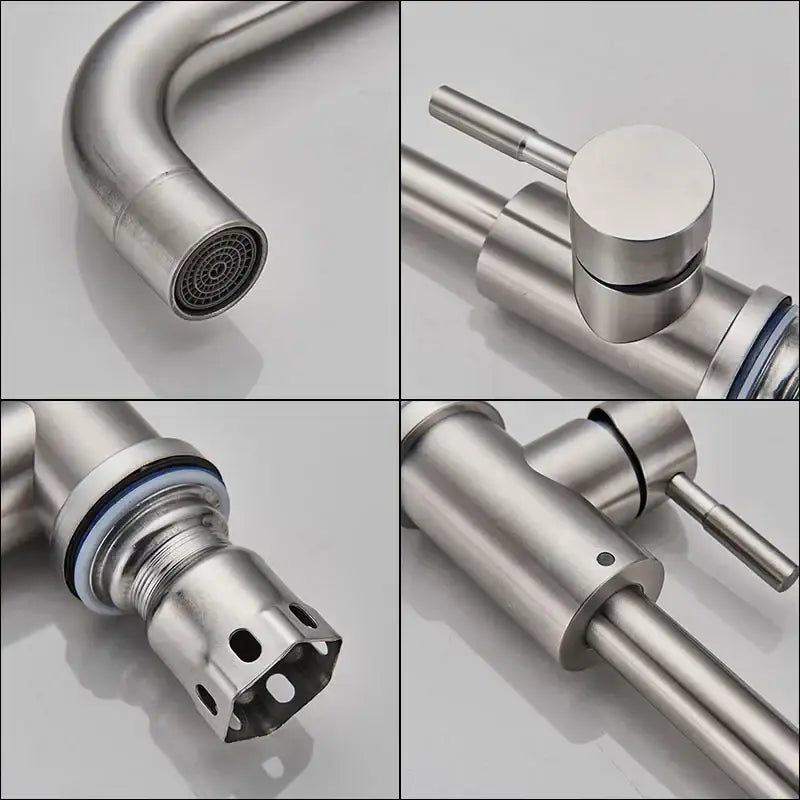 Brushed nickel kitchen faucet with curved swivel spout