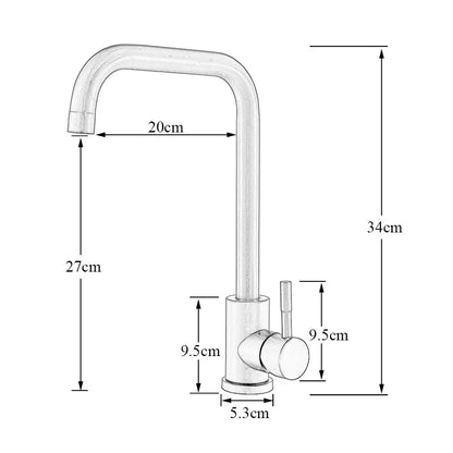 Brushed nickel kitchen faucet with curved swivel spout