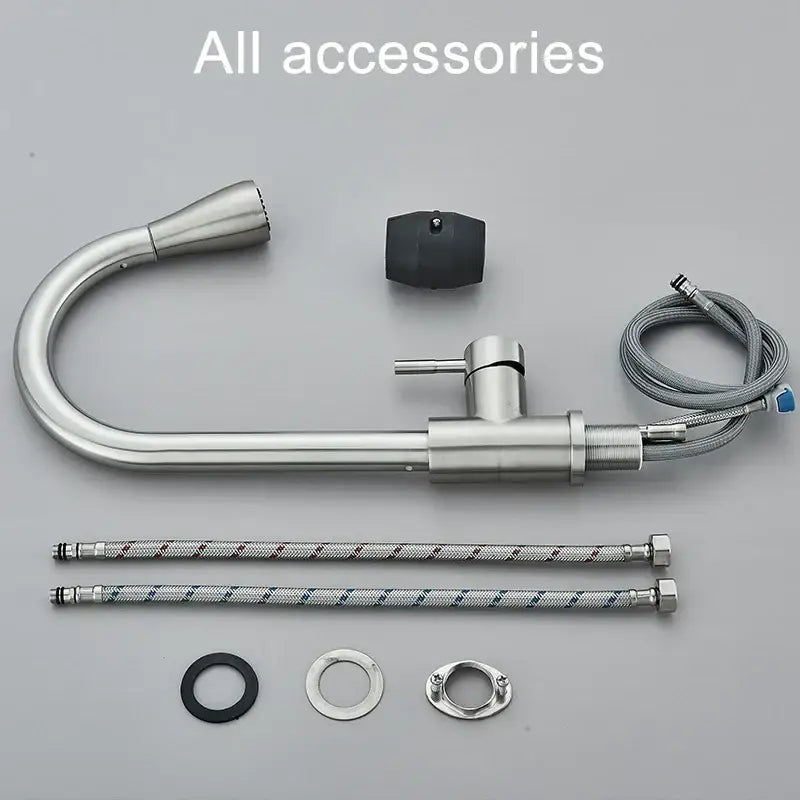 Brushed nickel kitchen faucet with flexible pull down sprayer