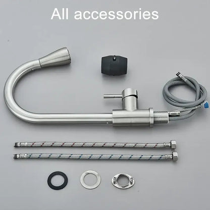 Brushed nickel kitchen faucet with flexible pull down sprayer