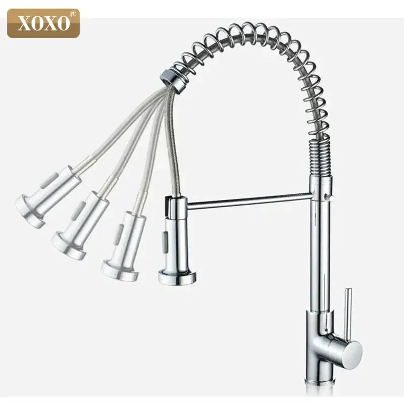 Brushed nickel kitchen faucet with pull down coiled gooseneck spout