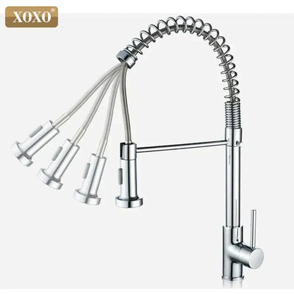 Brushed nickel kitchen faucet with pull down coiled gooseneck spout