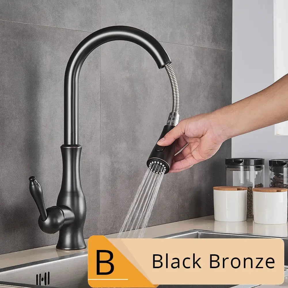 Brushed nickel kitchen faucet with pull down sprayer