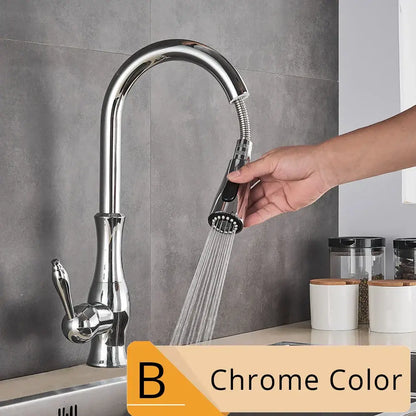 Brushed nickel kitchen faucet with pull down sprayer