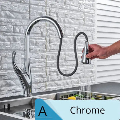 Brushed nickel kitchen faucet with pull down sprayer
