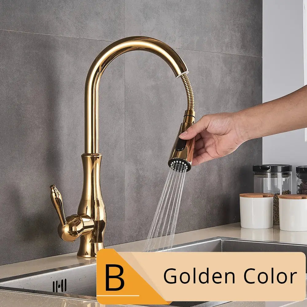 Brushed nickel kitchen faucet with pull down sprayer
