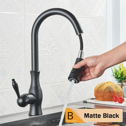 Brushed nickel kitchen faucet with pull down sprayer