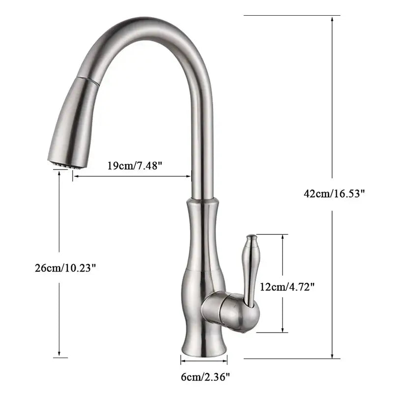 Brushed nickel kitchen faucet with pull down sprayer