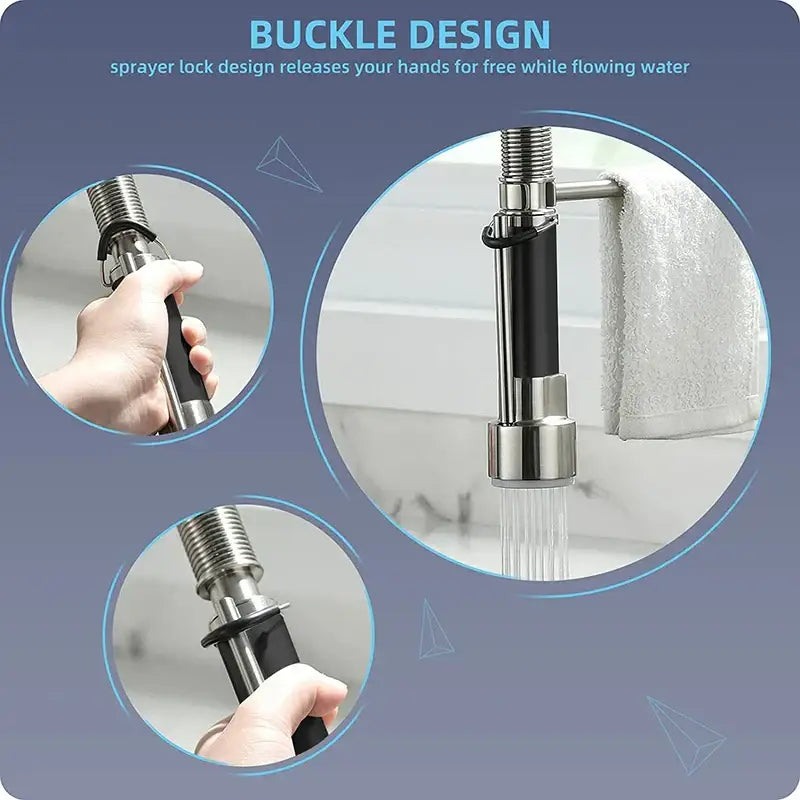 Brushed nickel kitchen faucet with spring hose and spray head