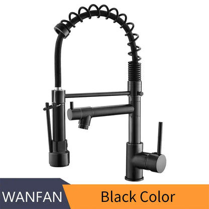 Brushed nickel kitchen faucet with spring hose and spray head