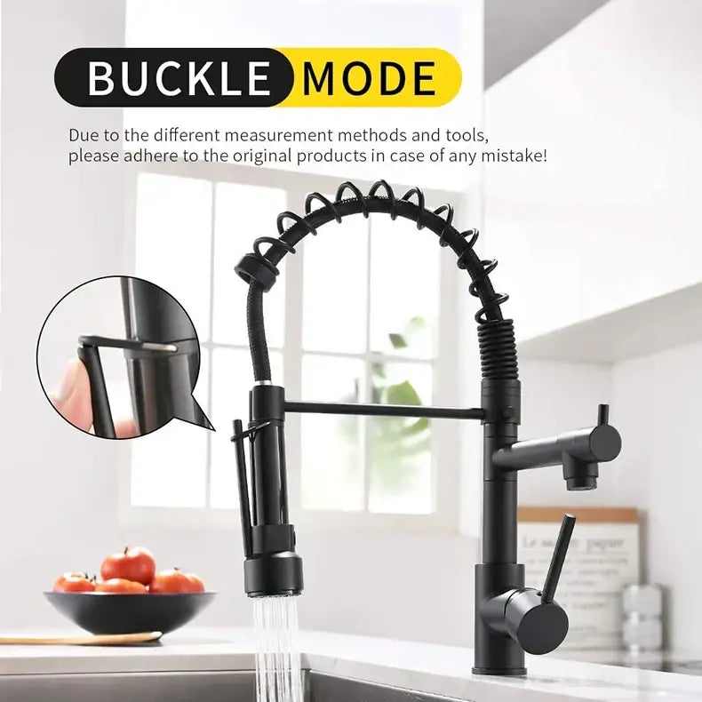 Brushed nickel kitchen faucet with spring hose and spray head