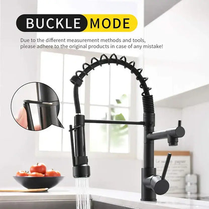 Brushed nickel kitchen faucet with spring hose and spray head