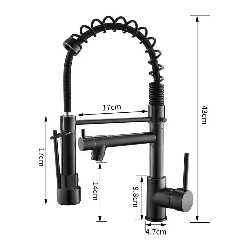 Brushed nickel kitchen faucet with spring hose and spray head
