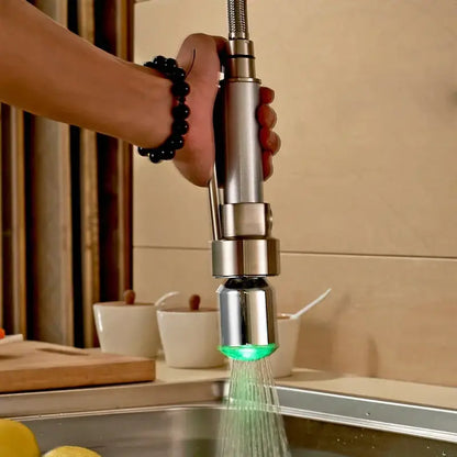 Brushed nickel led color changing kitchen faucet spray head