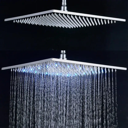 Brushed nickel led rainfall shower head bathroom blue light fixture