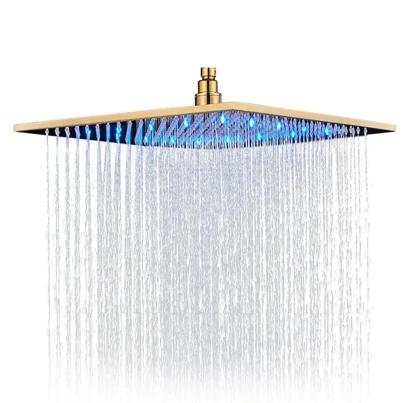 Brushed nickel led rainfall shower head bathroom blue light fixture