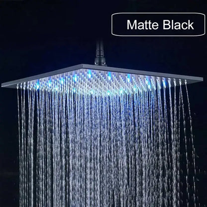 Brushed nickel led rainfall shower head bathroom blue light fixture