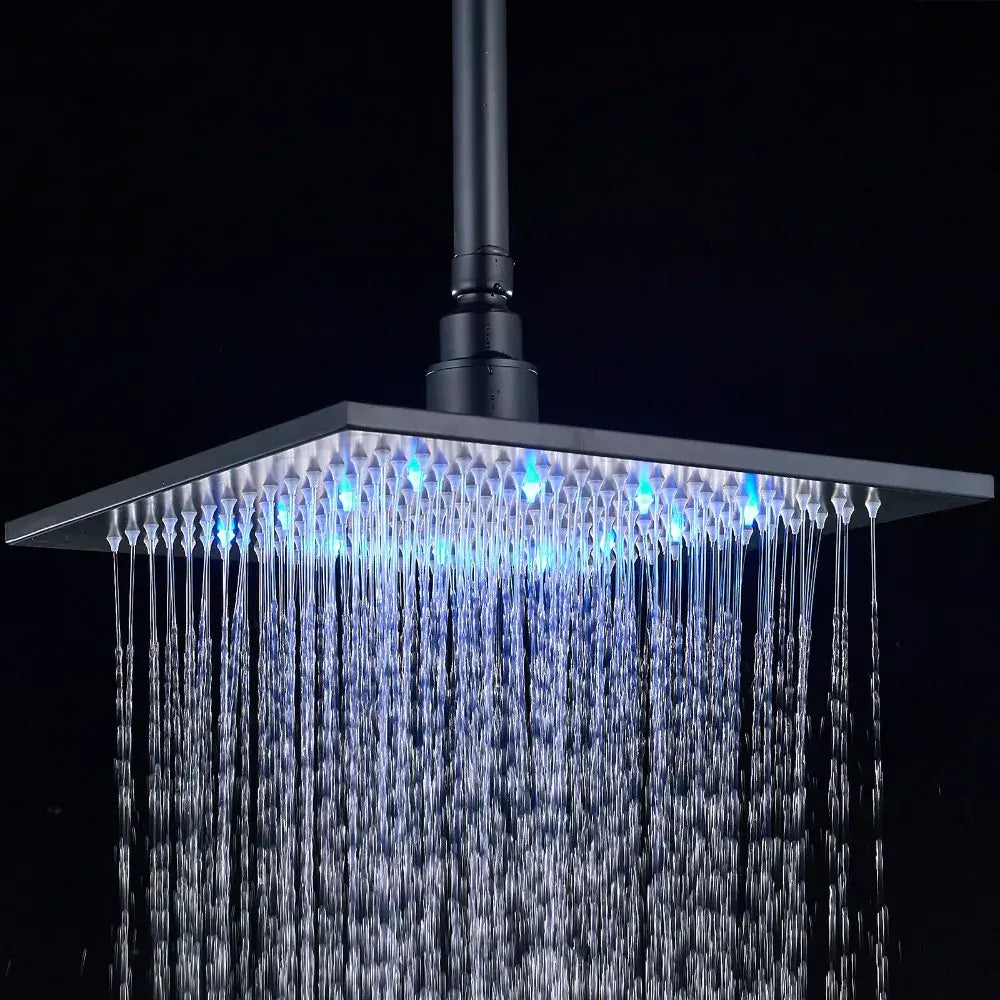 Brushed nickel led rainfall shower head bathroom blue light fixture