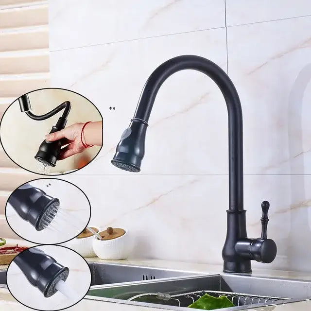 Brushed nickel pull out kitchen faucet stainless steel curved spout